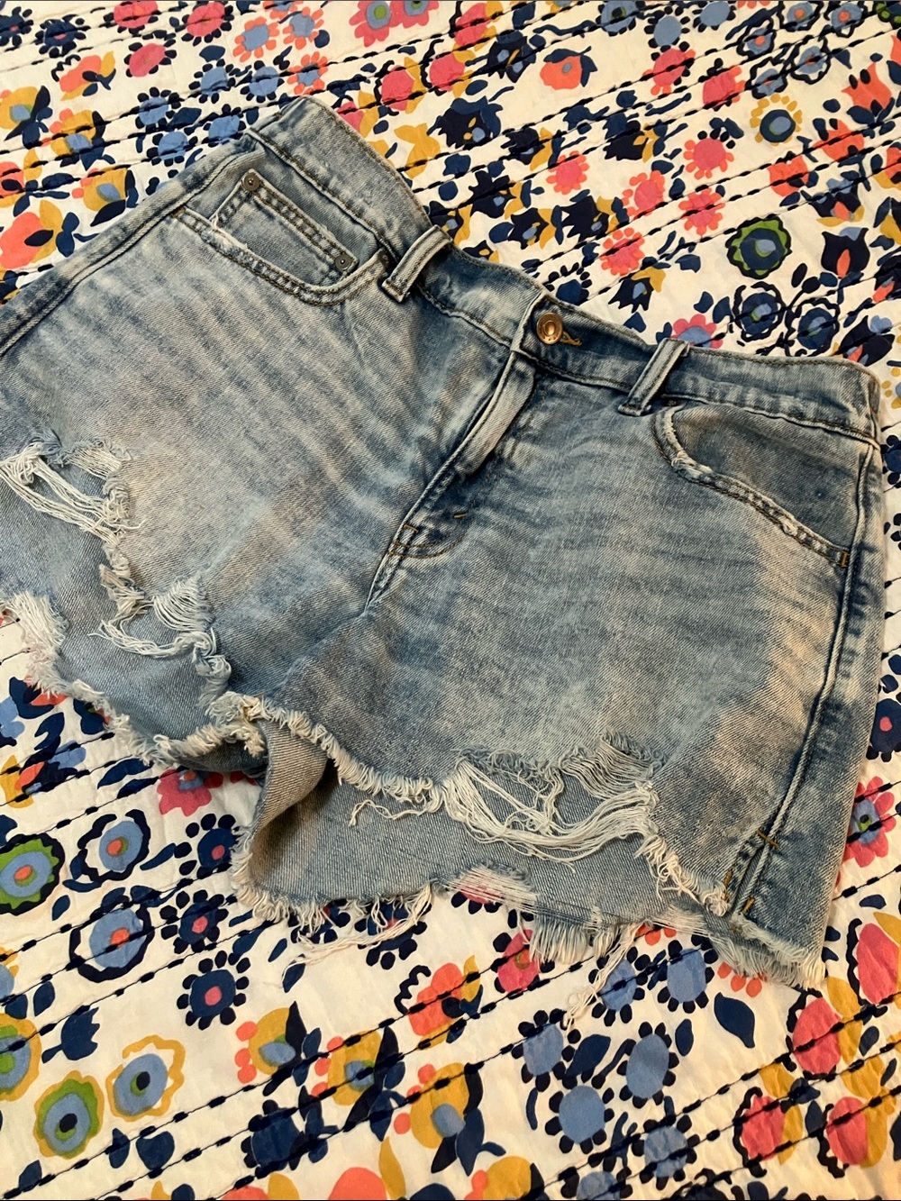 aerie Light Blue Distressed Denim Cutoff Shorts
